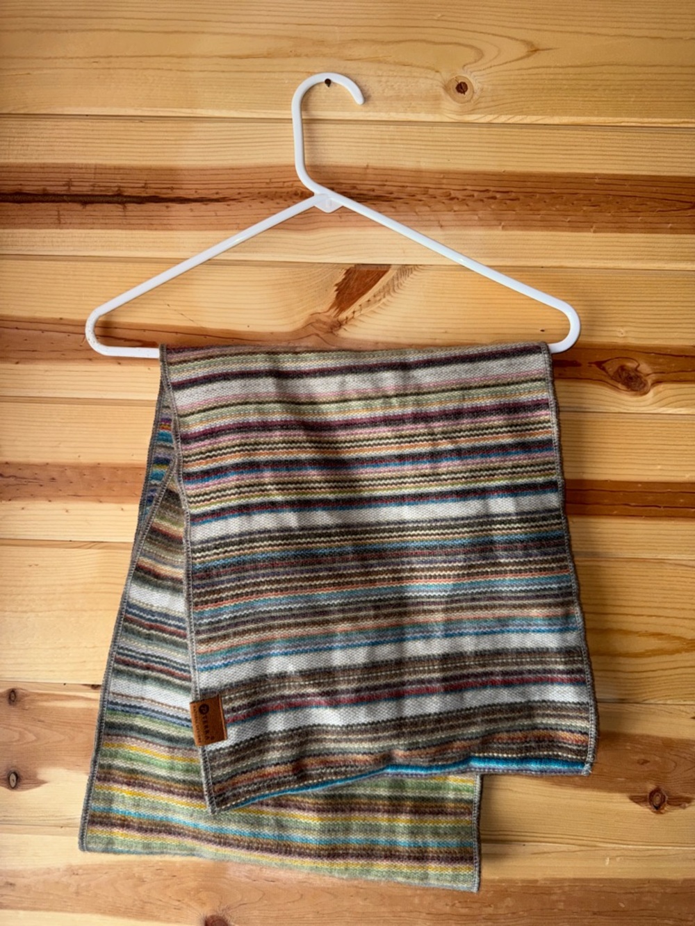 Striped Wool-Blend Scarf in Earth Tones and Blue